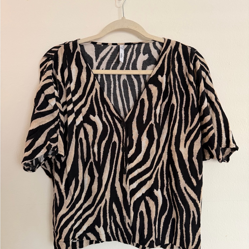 Mango Black and Cream Zebra Print Blouse